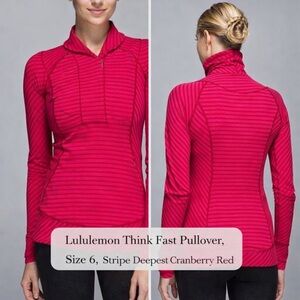 Lululemon Think Fast Pullover Size 6 Stripe Deepest Cranberry Red